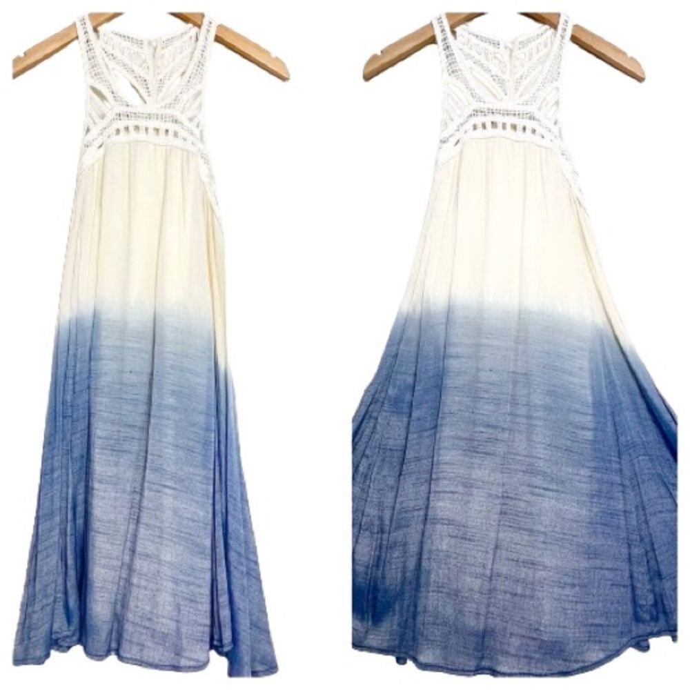 POEMA Flowy Dress Tunic Top Babydoll Sundress ombré tie dye racerback crochet S